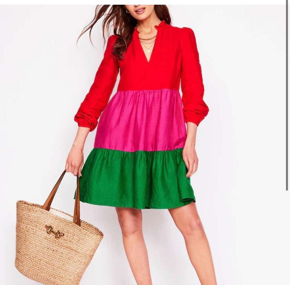 Boden Colorblock Esme 100% Linen Mini Dress 8